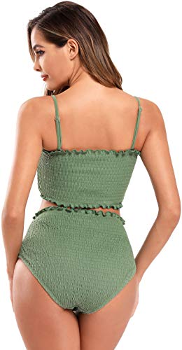 SHEKINI Mujer Bikini Sexy Traje de Baño Dividido Bandeau Camisa de Cintura Alta Traje de Baño Ropa de Playa (XL, Verde Oliva)