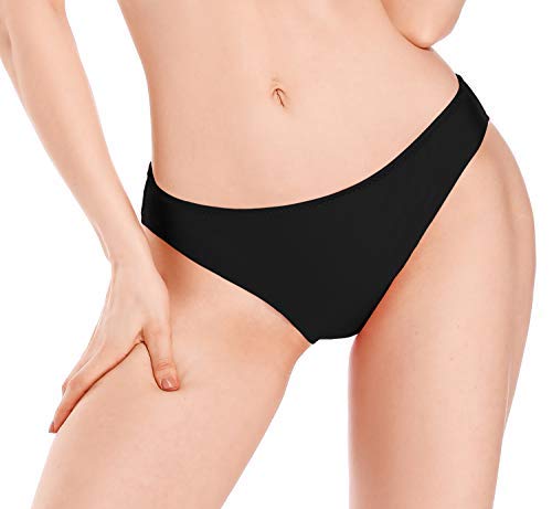 SHEKINI Mujer Bikini Swim Pantalones Beach Pantalones De Nado para Mujer Bañador de Cintura Baja de Color Liso（L, Negro 1）