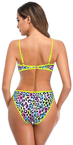 SHEKINI Mujer Conjunto De Bikini De Brasil Patrón Estampado Traje De Baño De Correa Fina Traje De Baño De Playa con Forma De V Parte Inferior De Cintura Baja Traje De Baño Traje