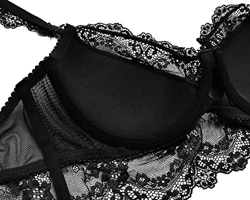 SHEKINI Mujer Conjunto de Lencería de Encaje Transparente Sujetadores y Bragas Ligero Comodo