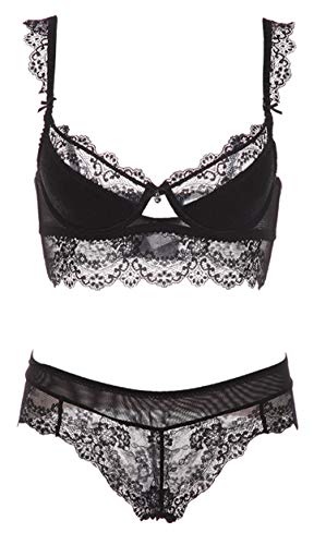 SHEKINI Mujer Conjunto de Lencería de Encaje Transparente Sujetadores y Bragas Ligero Comodo
