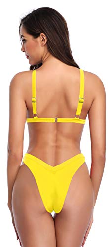 SHEKINI Mujer Copa Triangular Traje de Bikini Bañador de ala Ancha Traje de Baño Baúles de Natación de Corte Alto