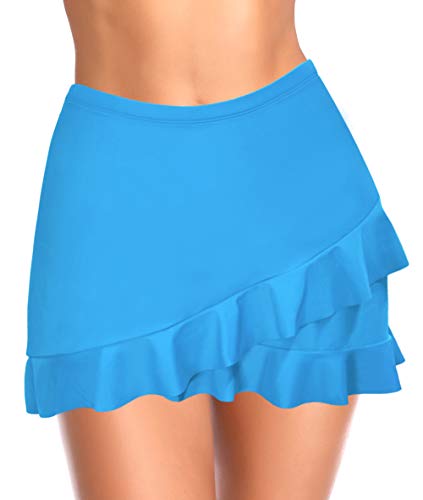 SHEKINI Mujer Corto Falda de baño con Pantalones de Bikini Elástica Corto Natación (Azul Cielo C, M)