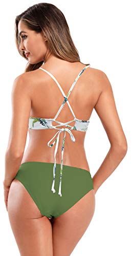 SHEKINI Mujer Traje de Baño Dvidido con Copa Triangular para Mujer Bañador de Dos Piezas Bikini Conjuntos Impresión Brasileña Traje de Baño para Mujer Talla Grande (L, Verde Hierba)