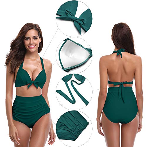 SHEKINI Mujer Triángulo Push up Bikini Set Cintura Alta Braguitas Arruga Trajes de Baña Bañador De Dos Piezas Conjuntos (M, Verde Oscuro)