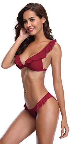SHEKINI Trenza para Mujer Bañador de Dos Piezas Lindo Bikini para Bandeau (M, Vino)