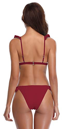 SHEKINI Trenza para Mujer Bañador de Dos Piezas Lindo Bikini para Bandeau (M, Vino)