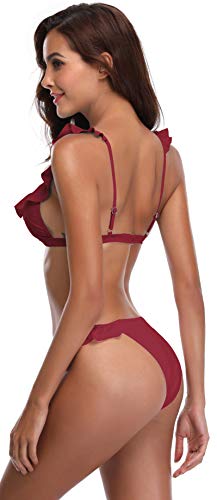 SHEKINI Trenza para Mujer Bañador de Dos Piezas Lindo Bikini para Bandeau (M, Vino)