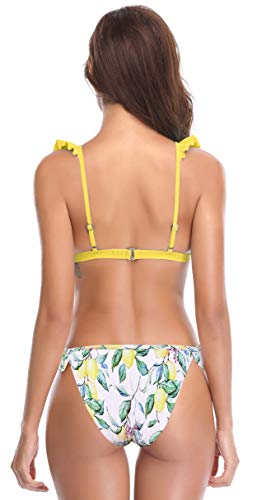 SHEKINI Trenza para Mujer Bañador de Dos Piezas Lindo Bikini para Bandeau (S, Amarillo Limón)