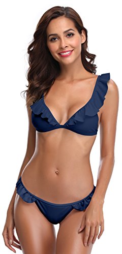 SHEKINI Trenza para Mujer Bañador de Dos Piezas Lindo Bikini para Bandeau (XS, Azul Profundo)