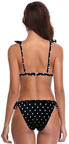 SHEKINI Trenza para Mujer Bañador de Dos Piezas Lindo Bikini para Bandeau (XS, Punto de Ola en Blanco y Negro)