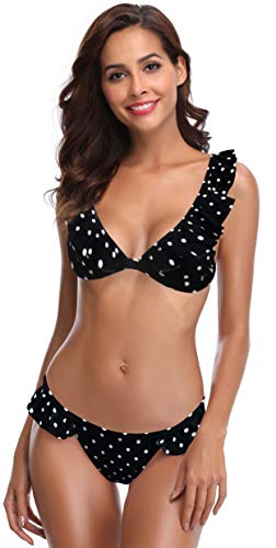 SHEKINI Trenza para Mujer Bañador de Dos Piezas Lindo Bikini para Bandeau (XS, Punto de Ola en Blanco y Negro)