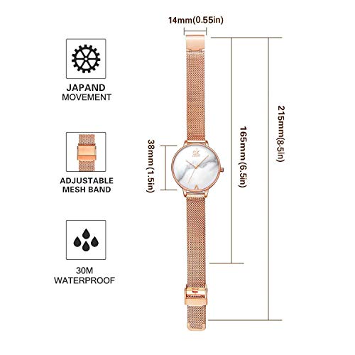 SHENGKE- Reloj de Pulsera para Mujer, Correa de Malla, Elegante, para Mujer, Estilo Simplicidad (K0039-rosegold-mesh Band)