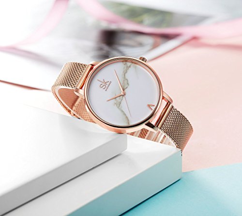 SHENGKE- Reloj de Pulsera para Mujer, Correa de Malla, Elegante, para Mujer, Estilo Simplicidad (K0039-rosegold-mesh Band)