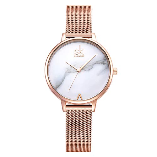 SHENGKE- Reloj de Pulsera para Mujer, Correa de Malla, Elegante, para Mujer, Estilo Simplicidad (K0039-rosegold-mesh Band)