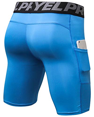 Shengwan Pantalones Cortos de Compresión Hombre Térmicos Correr Gimnasio Mallas Cortos con Bolsillo Azul M
