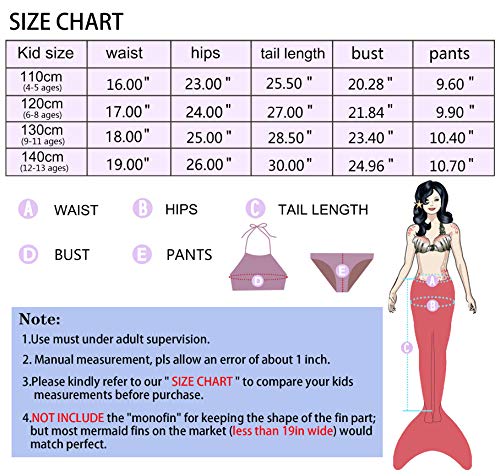 shepretty Traje de baño de Cola de Sirena para niñas Conjunto de Cuatro Piezas,JCKA17-120