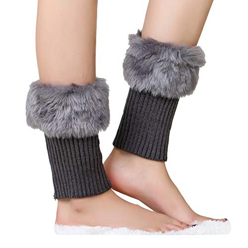 ShiFan Mujeres Calentadores De La Pierna De Pelo Sintético Cortas Calcetines Botas De Punto Para Invierno Marengo