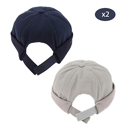 SHIPITNOW Paquete 2 x Gorro Docker Hombre Azul Marino y Gris Claro - Gorro Corto y Ligero 100% Algodón - Gorro Estibador Redondo, Simple y Clásico sin Marca - Sombrero Marinero - Cierre de Velcro