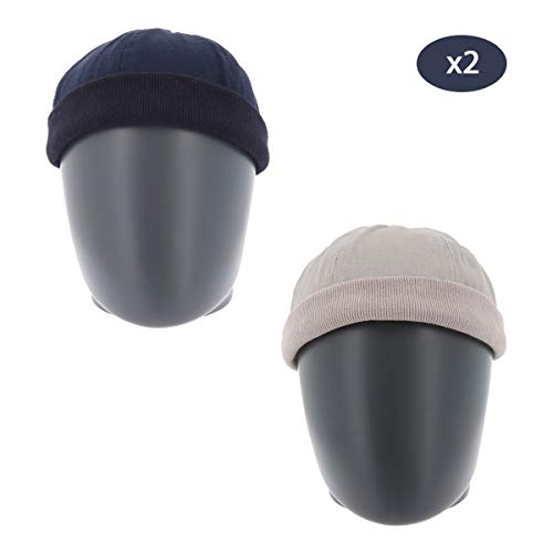 SHIPITNOW Paquete 2 x Gorro Docker Hombre Azul Marino y Gris Claro - Gorro Corto y Ligero 100% Algodón - Gorro Estibador Redondo, Simple y Clásico sin Marca - Sombrero Marinero - Cierre de Velcro