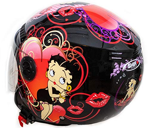 Shiro Casco Moto Jet ECE Homologado casco de moto para hombre casco mujer CASCO SH62 BETTY BOOM NEGRO (M)