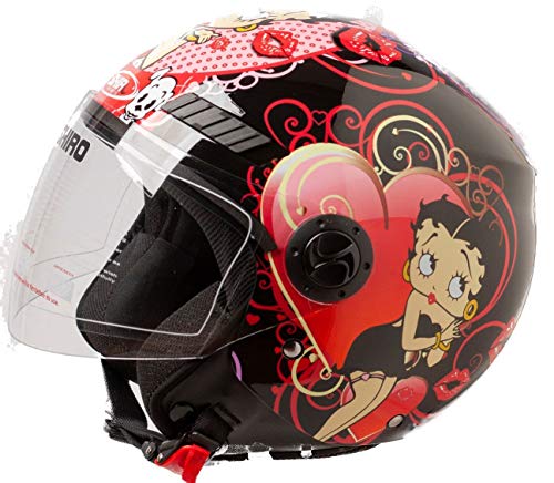 Shiro Casco Moto Jet ECE Homologado casco de moto para hombre casco mujer CASCO SH62 BETTY BOOM NEGRO (M)