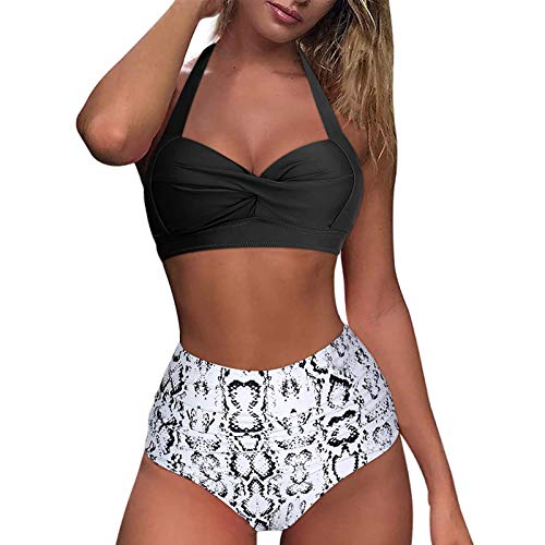 SHOBDW Bikinis Mujer 2021 Push up Bikini de Tres Puntos con Estampado de Cebra y Tira Mujeres Conjunto de Traje de BañO Brasileños Bañador Ropa de Dos Piezas vikinis(Blanco,XL)