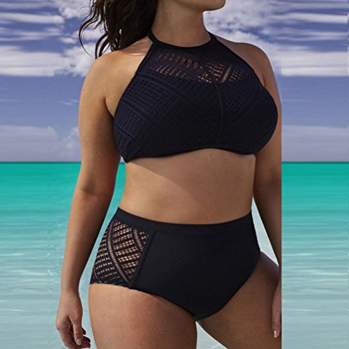 SHOBDW Conjunto de Bikinis Mujer Push up Talle Alto Nergo Talla Grande Trajes de Dos Piezas 2017 (3XL)