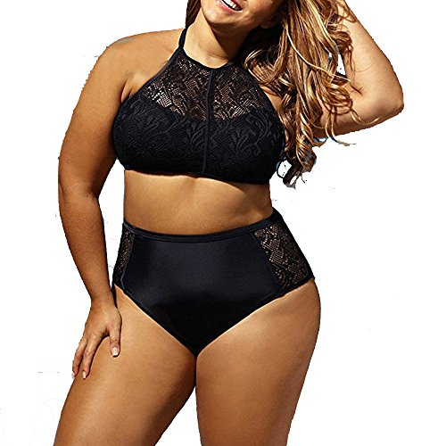 SHOBDW Conjunto de Bikinis Mujer Push up Talle Alto Nergo Talla Grande Trajes de Dos Piezas 2017 (3XL)