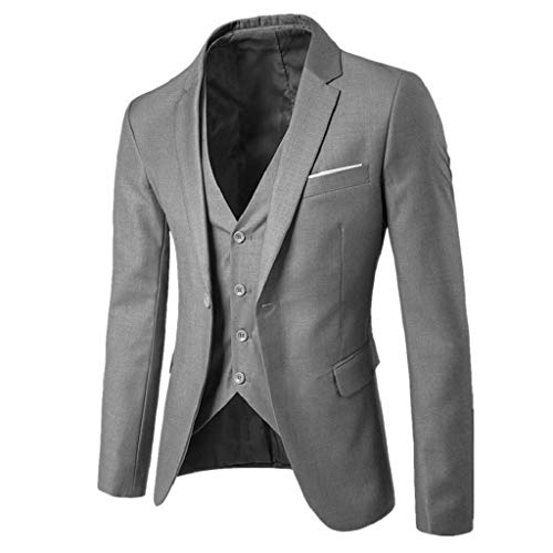 SHOBDW Hombre Traje Talla Grande de Manga Larga Abrigos de Invierno de Solapa Delgado Traje de Fiesta de Bodas de Negocios Chaqueta Blazer Chaleco Pantalones 3PCS(Gris,XL)