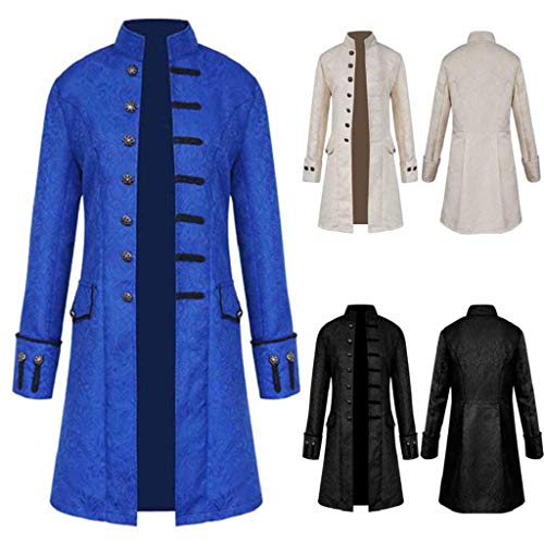 SHOBDW Hombres Cardigans Talla Grande Invierno Cálido Sólido Stand Collar Vintage Tailcoat Chaqueta Rompevientos Abrigo Outwear Botones Retro Abrigos Largos Trajes y Blazers(B-Negro,XL)