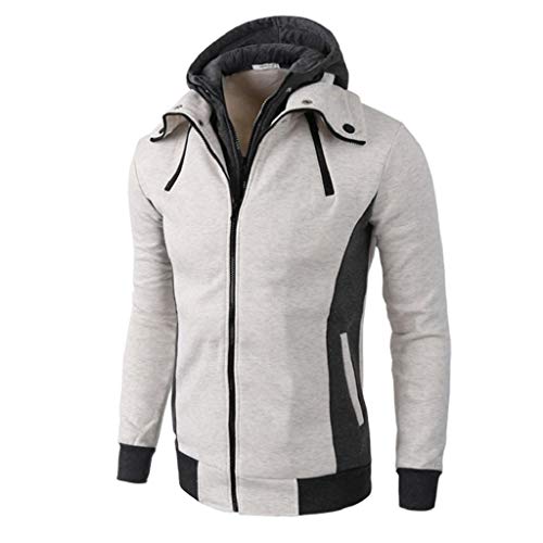 SHOBDW Hombres Sudadera con Capucha Otoño Invierno Cálido Casual Cremallera Ocasional de la Solapa Talla Extra Grande Tamaño de Manga Larga Top Abrigo Cálido Blusa Chaqueta Cazadora(Beige,XL)