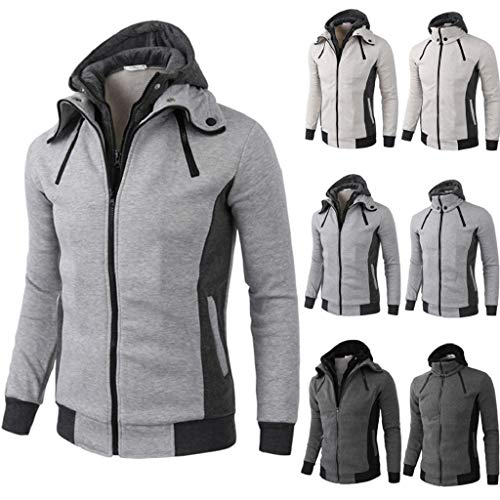 SHOBDW Hombres Sudadera con Capucha Otoño Invierno Cálido Casual Cremallera Ocasional de la Solapa Talla Extra Grande Tamaño de Manga Larga Top Abrigo Cálido Blusa Chaqueta Cazadora(Beige,XL)