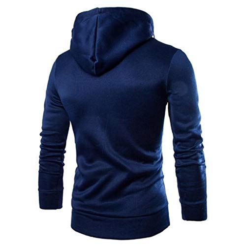SHOBDW Hombres Sudadera con Capucha Otoño Invierno Cuello Alto de Gran Tamaño Tallas Grandes Camisetas de Manga Larga Remiendo Sólido tee Outwear Blusa Suéter(LaMarina,XL)