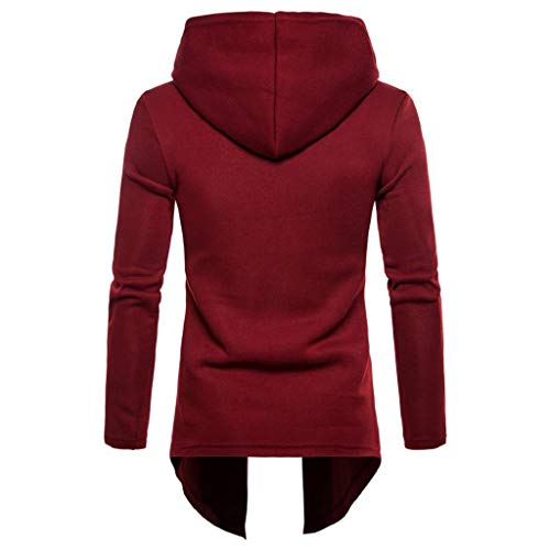 SHOBDW Hombres Sudadera con Capucha Sólido Casual Gabardinas Chaqueta Zip Largo Cardigan Otoño Invierno Tallas Grandes Camisetas de Manga Larga Outwear de Gran tamaño Moda Blusa(Vino Rojo,2XL)