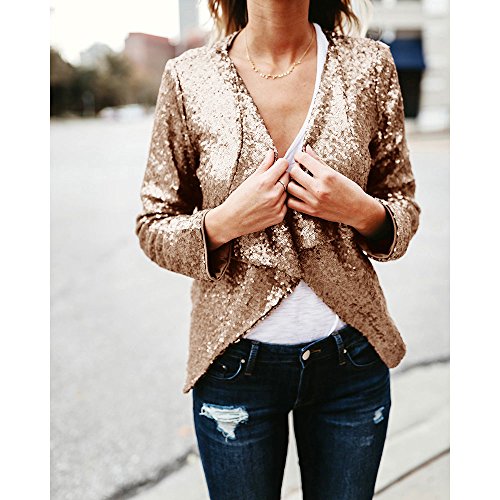 SHOBDW Liquidación de liquidación de Venta Liquidación Mujeres Tops de Manga Larga Chaqueta de Cuello Vuelto con Lentejuelas sólido Cárdigan Irregular de Invierno Abrigos de Invierno(Caqui,L)