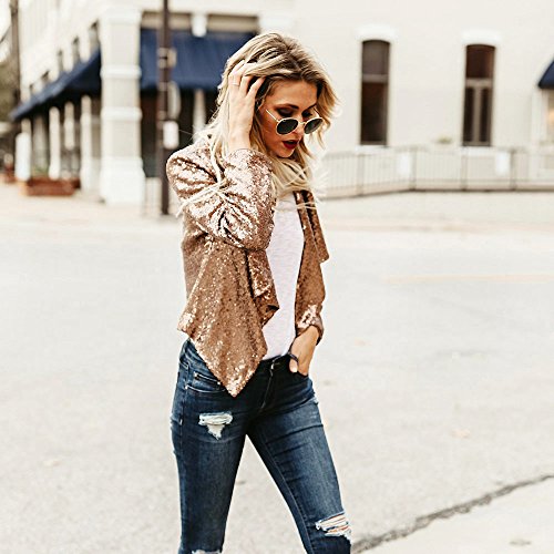 SHOBDW Liquidación de liquidación de Venta Liquidación Mujeres Tops de Manga Larga Chaqueta de Cuello Vuelto con Lentejuelas sólido Cárdigan Irregular de Invierno Abrigos de Invierno(Caqui,L)