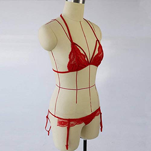 SHOBDW Liquidación de Venta Ropa Interior para Mujer Sexy camisón de Encaje Top Mini Falda Set G-String Ropa de Dormir Vestido de Vacaciones Babydolls Conjunto de lencería Sexy (S, Rojo-4)
