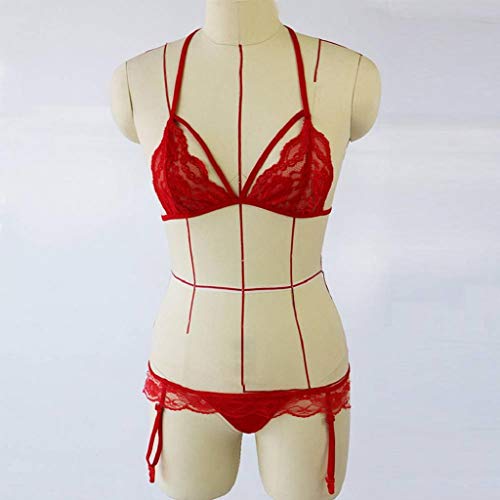 SHOBDW Liquidación de Venta Ropa Interior para Mujer Sexy camisón de Encaje Top Mini Falda Set G-String Ropa de Dormir Vestido de Vacaciones Babydolls Conjunto de lencería Sexy (S, Rojo-4)