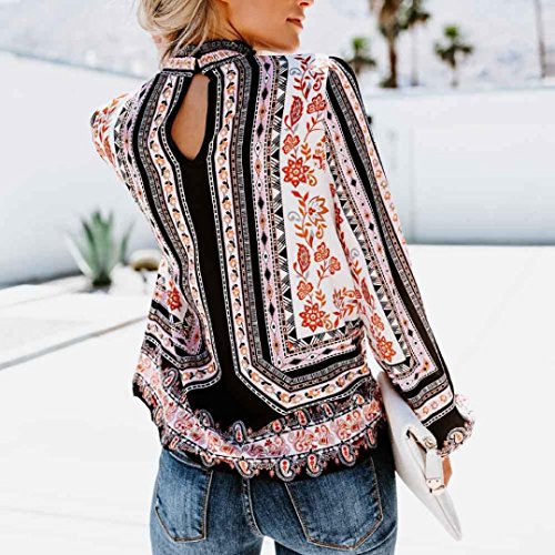 SHOBDW LiquidacióN De Ventas Moda SeñOras Formales De La Oficina Mujer De ImpresióN Gasa Collar del Soporte Camisa Retro Blusa OtoñO Invierno De Manga Larga Tops (Negro,L)