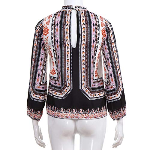 SHOBDW LiquidacióN De Ventas Moda SeñOras Formales De La Oficina Mujer De ImpresióN Gasa Collar del Soporte Camisa Retro Blusa OtoñO Invierno De Manga Larga Tops (Negro,L)