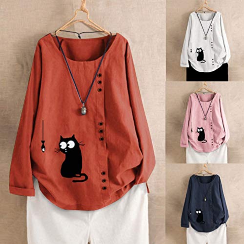 SHOBDW LiquidacióN De Ventas Mujeres con Cuello En V SóLido Plus Size Bohemia Casual Button Media Manga OtoñO Invierno De Manga Larga De AlgodóN Vestido De Lino(Blanco,5XL)