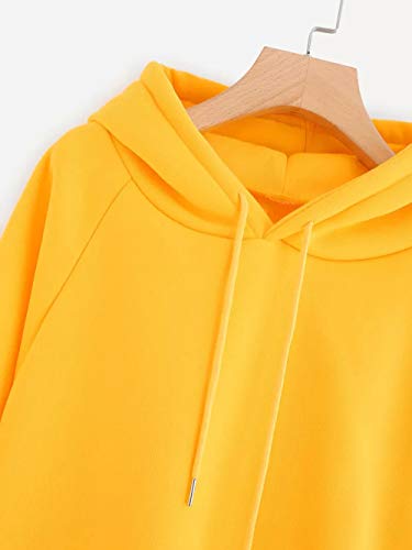 SHOBDW LiquidacióN Venta Moda para Mujer Sudadera con Capucha Pullover Blusa con Bolsillo SóLido Flojo OtoñO Invierno Manga Larga para Mujer Tops(Amarillo,2XL)