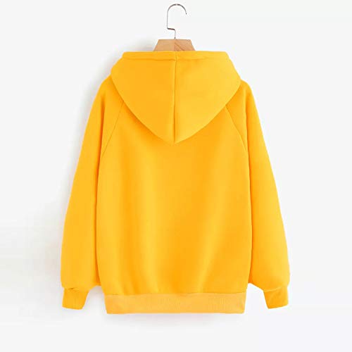 SHOBDW LiquidacióN Venta Moda para Mujer Sudadera con Capucha Pullover Blusa con Bolsillo SóLido Flojo OtoñO Invierno Manga Larga para Mujer Tops(Amarillo,2XL)