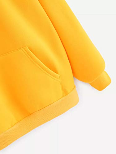 SHOBDW LiquidacióN Venta Moda para Mujer Sudadera con Capucha Pullover Blusa con Bolsillo SóLido Flojo OtoñO Invierno Manga Larga para Mujer Tops(Amarillo,L)