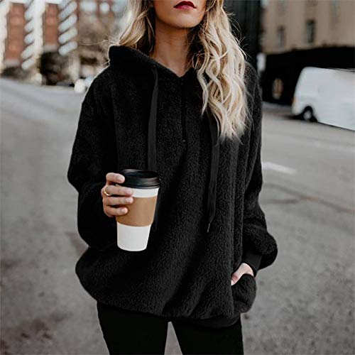 SHOBDW Liquidación Venta Mujer Sudadera con Capucha Suelta Tallas Grandes Jersey de Mujer Jersey otoño Invierno Manga Larga Remata Abrigo cálido (S, Negro)