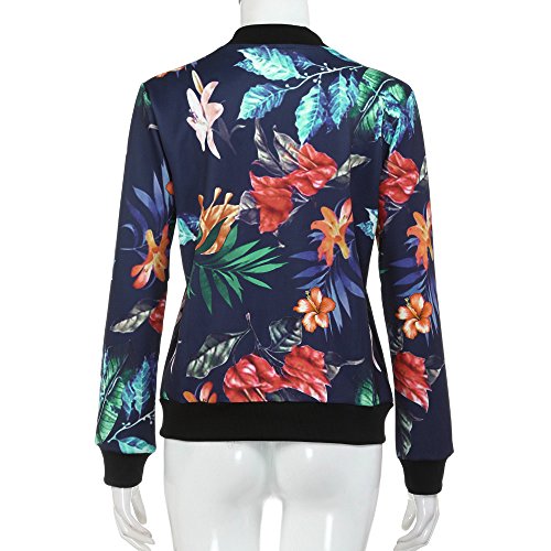 SHOBDW Liquidación Venta Mujer Sudadera Suelta Ladies impresión Flor Cremallera Chaqueta Outwear Floja otoño Invierno Manga Larga Tops (Azul,S)