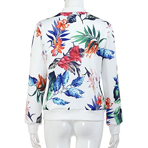 SHOBDW Liquidación Venta Mujer Sudadera Suelta Ladies impresión Flor Cremallera Chaqueta Outwear Floja otoño Invierno Manga Larga Tops (Blanco,S)