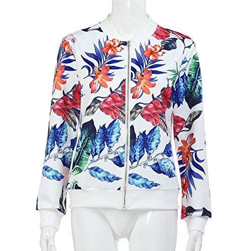 SHOBDW Liquidación Venta Mujer Sudadera Suelta Ladies impresión Flor Cremallera Chaqueta Outwear Floja otoño Invierno Manga Larga Tops (Blanco,S)