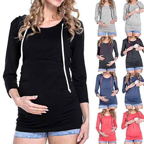 SHOBDW LiquidacióN Ventas Mujeres Ropa Premamá Tops De EnfermeríA De Maternidad OtoñO Invierno Tops De Manga Larga Ropa para Embarazadas Blusa con Capucha(Azul,L)